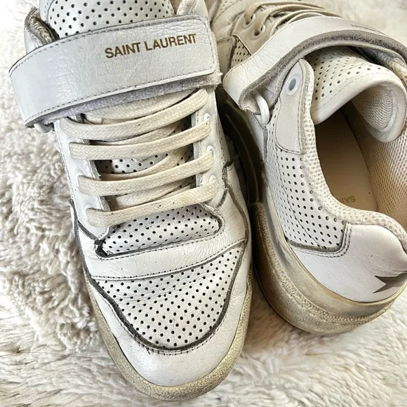 Saint Laurent SL24 Sneakers 37 White Calfskin Perforated Womens - Picture 5 of 6